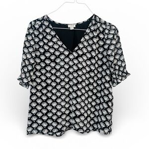 J. Crew Black and White Fan Pattern Blouse